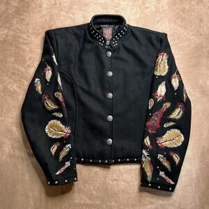 Gordon & James Vintage 90s Feather Embroidered Western Jacket Wool Blend Studded